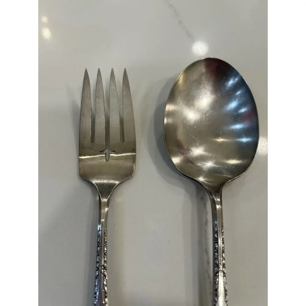 Vtg Wm A Rogers A1 Plus‎ 1936 Camelot-Harvest Large Serving Spoon & Meat Fork SP